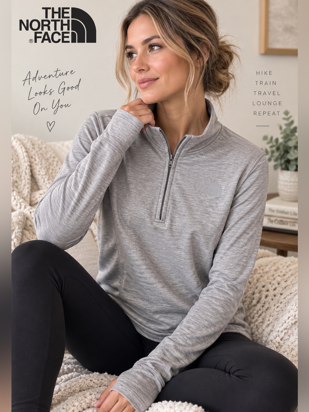 The North Face Women XL Gray Quarter Zip Pullover Thumbhole Performance Top